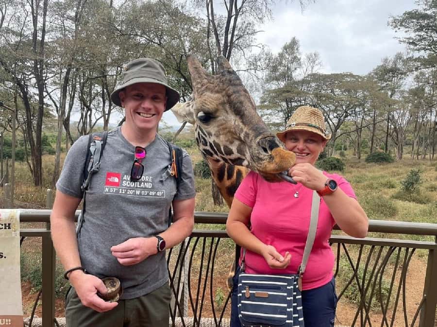 Nairobi:Giraffe Center, Baby Elephant and Beads factory Tour - Feeding giraffes at the Giraffe Centre